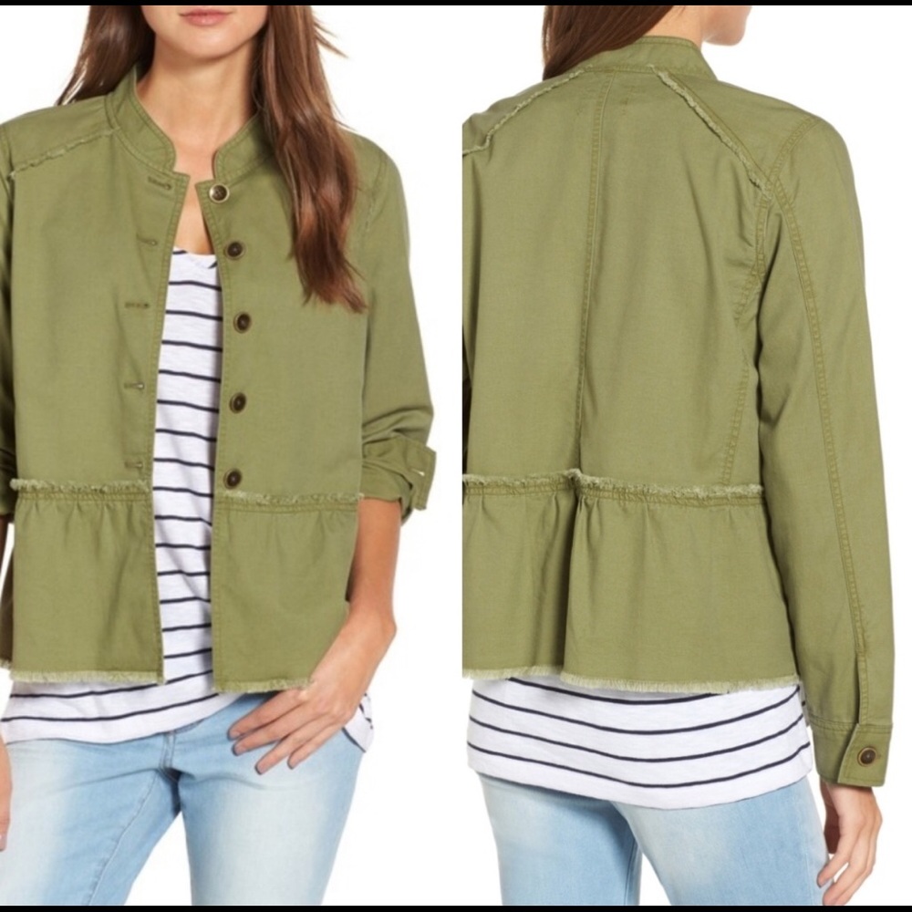 Caslon Deconstructed Green Peplum Twill Jacket M L
